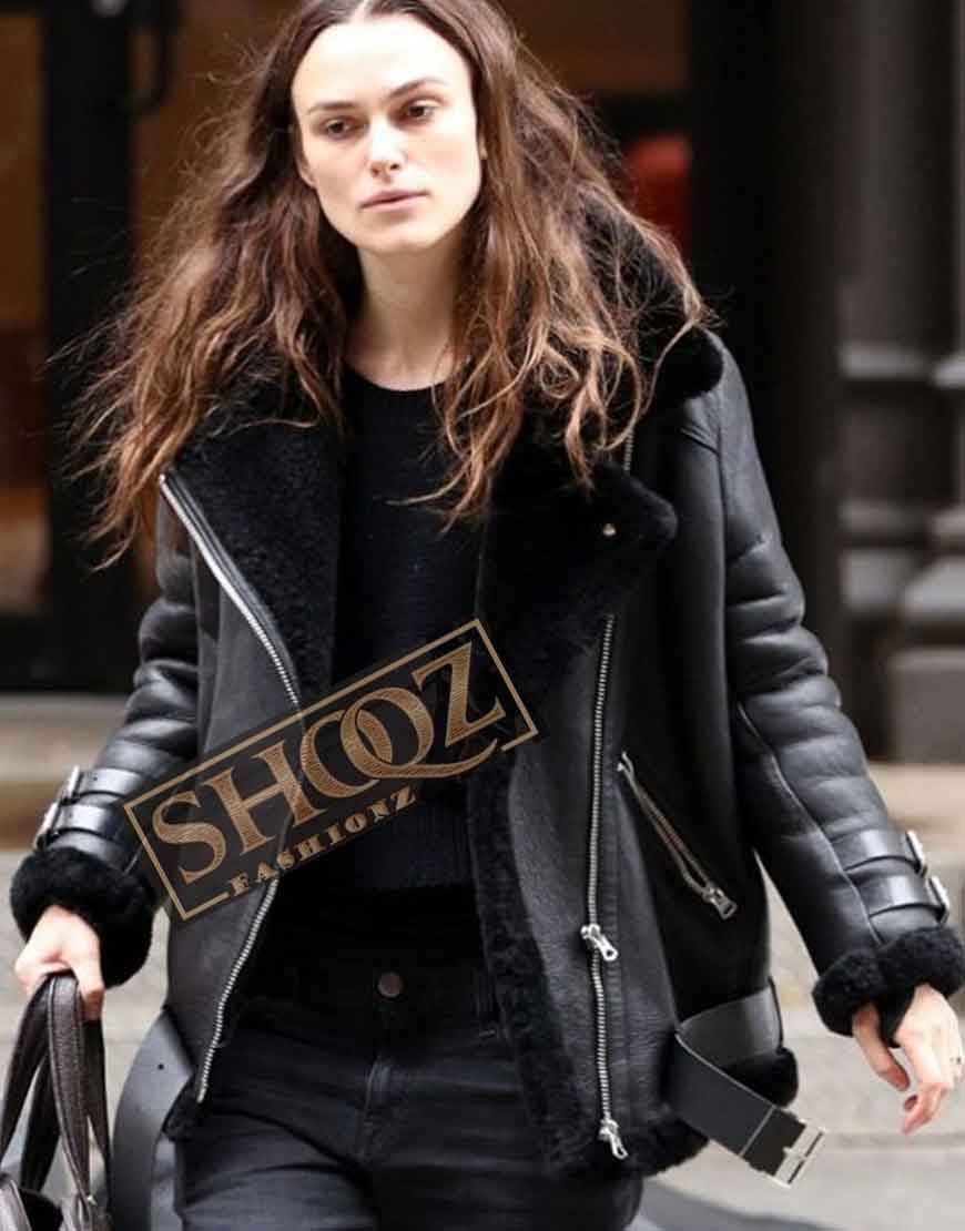 Keira Knightley Black Shearling Jacket
